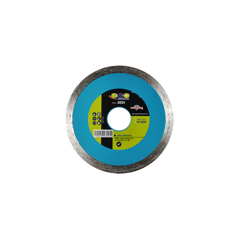 DISCO DE DIAMANTE DE RIN CONTINUO (DDRC) 4"X0.075"X7/8" No. 3251