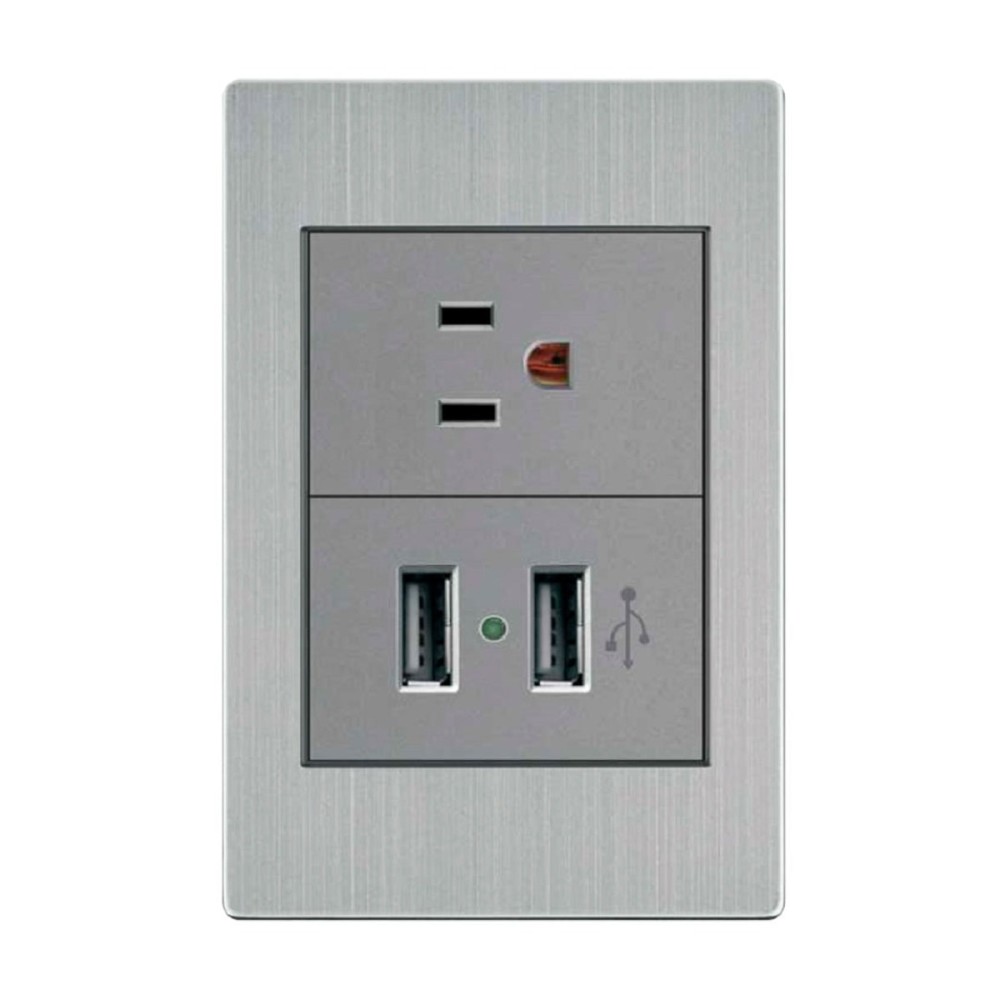 PLACA DE CONTACTO 1 TOMA 2 PUERTOS CARGA USB ACERO INOXIDABLE INNLITE APL-107