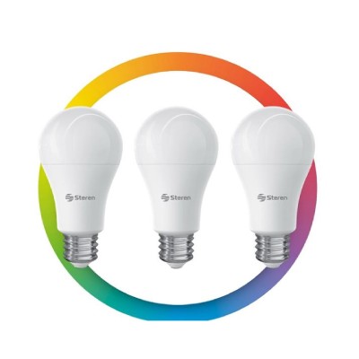 PAQUETE DE 3 FOCOS LED RGB WIFI No. SHOME-120/3 STEREN