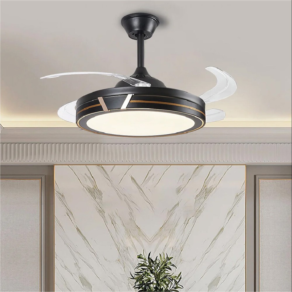 LAMPARA VENTILADOR RETRACTIL VOLD NEGRO No. 8110 CON CONTROL Y APP